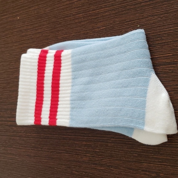 Please Do Not Disturb Grey's Anatomy is On Crew Socks Blue w/Red & White Stripes - Picture 5 of 6